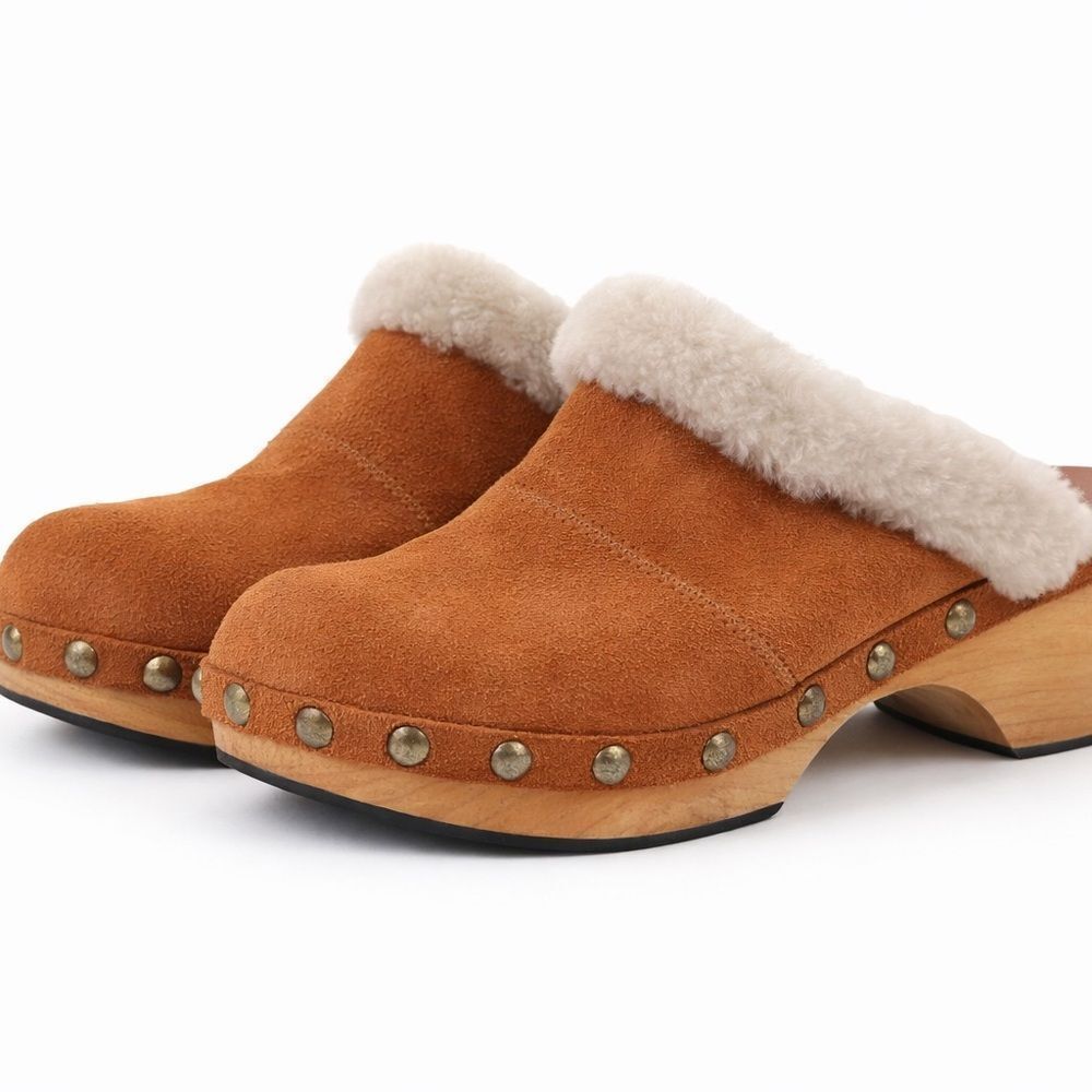 Free People Suede Shearling Mules